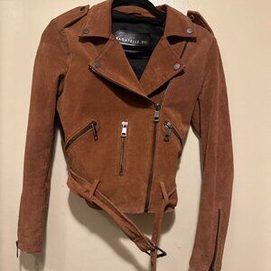 Brown Suede Biker Jacket with Zipper Details by Bagatelle NYC
